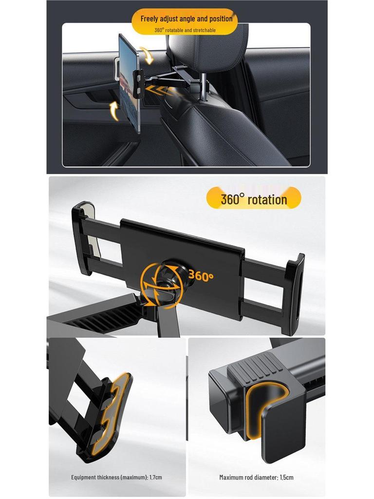 Rotating Telescopic Car Headrest Phone & Tablet Holder with Back Pillow for Rear Seat Entertainment