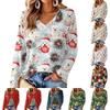 Women's V-Neck Long Sleeve Lightweight Top with Christmas Print for Spring and Summer