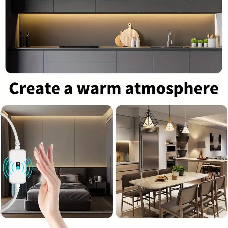 USB LED Strip Light with Hand Sweep Sensor and Dimmer, IP65 Waterproof, Flexible Tape for Home and Christmas Decoration, Color Temperatures