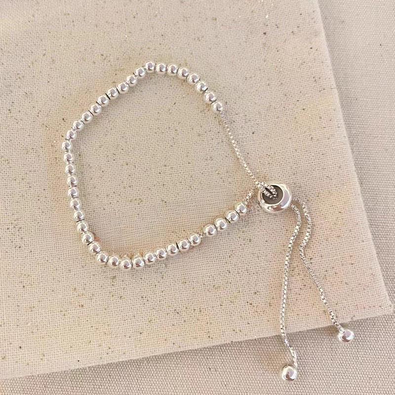 

925 Sterling Copper Beads Bracelets for Women Girls Adjustable Simple Design Elegant Metal Bangle Daily Wear Trendy Zircon Gift