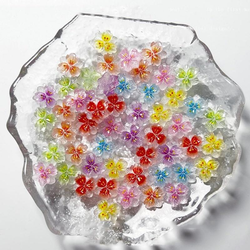 50pcs 3D Ice Translucent Flower Nail Charms Colorful Flower Resin Shape Petals for Nail Art