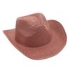 Adjustable Lightweight Wide Brim Solid Woven Panama Curled Straw Western Cowboy Visor Sun Hat With Accessories for Seaside Beach