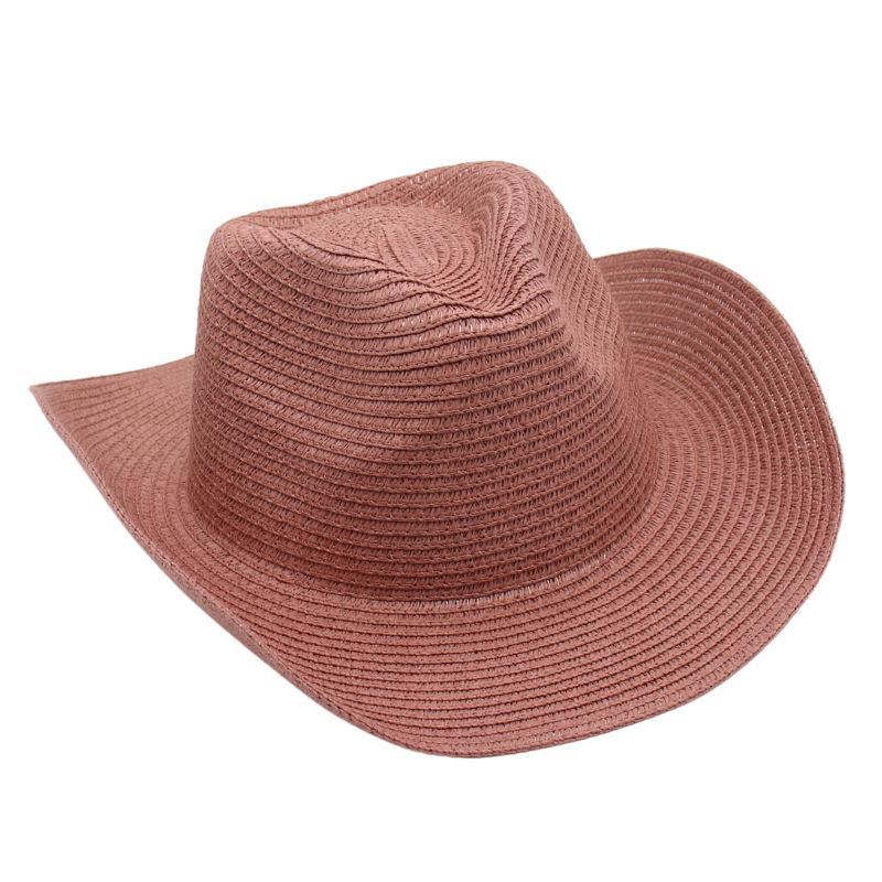 Adjustable Lightweight Wide Brim Solid Woven Panama Curled Straw Western Cowboy Visor Sun Hat With Accessories for Seaside Beach