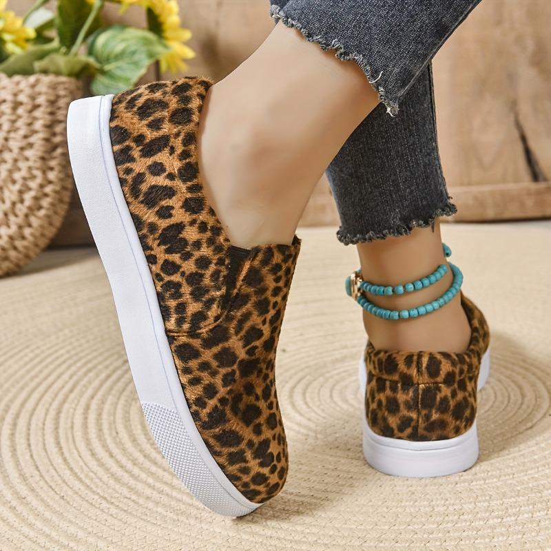 Comfortable Women's Chic Leopard Print Slip-On Sneakers Synthetic Faux Leather Insole