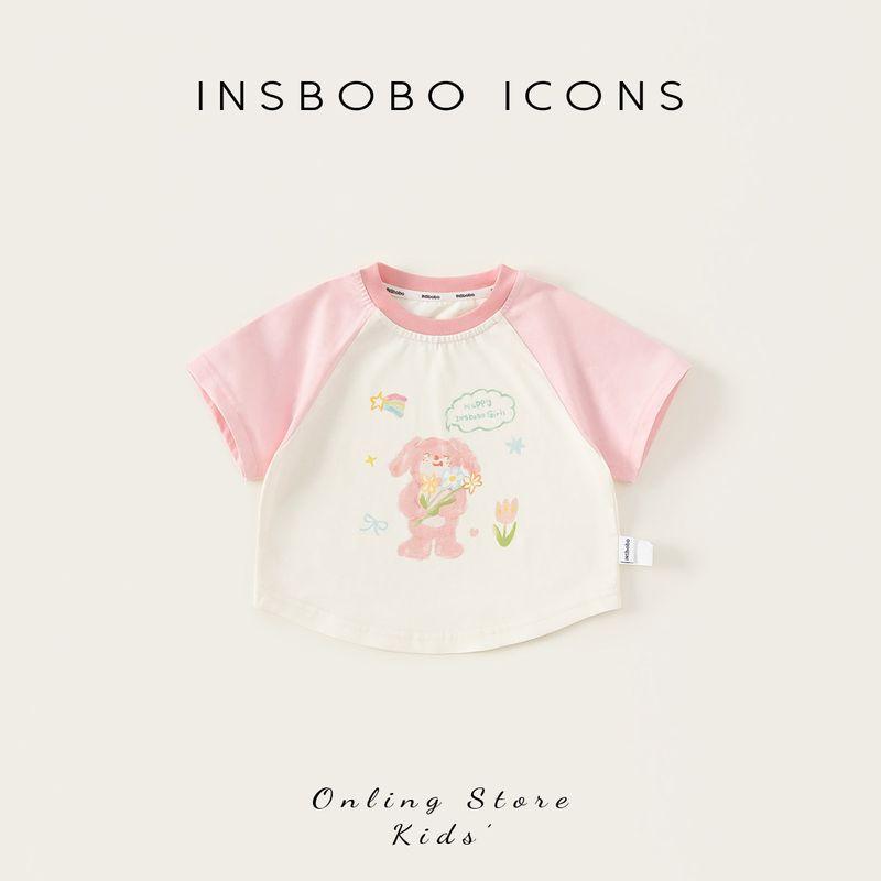 Insbobo Girls  Short-Sleeved 2026 Summer New Style Baby Girl T-Shirt Baby Tops Kidsren s Summer Clothes Girls  Clothes Trendy Rice White 80