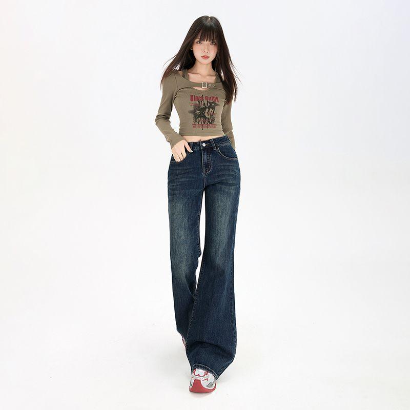 Retro slightly pulled loose and thin without sticking to the legs Flared jeans women's 2026 early spring elastic slim large size