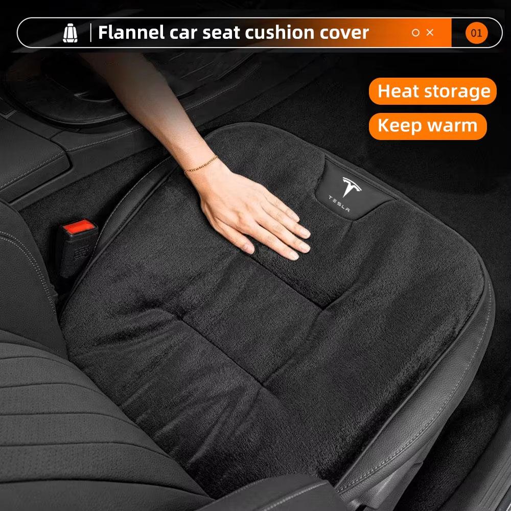 AMM1 Flannel Car Seat Cushion Cover For Tesla Model 3 S X Y Juniper Cybertruck Universal Winter Plush Seat Cushions Car Accessories