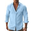 New Casual Solid-Colour Long-Sleeved Shirt Cotton Collared Button-Down Long-Sleeved Beach Shirt Top for Men