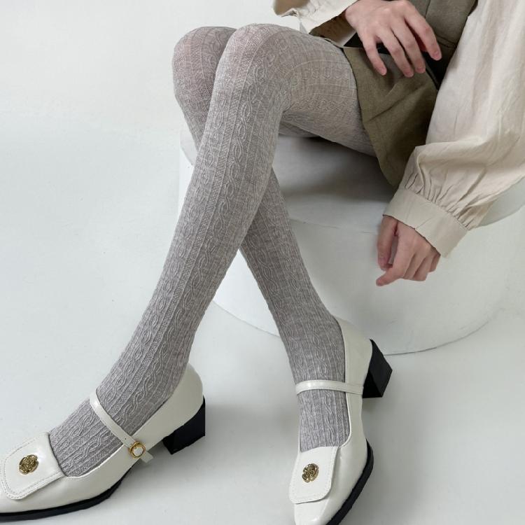 Women Twist Striped Pattern Opaque Tights Winter Fall Hosiery Elastic Jacquard Solid Color Pantyhose Stockings Leggings