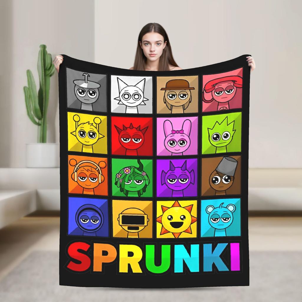 Sprunki Team Funny Games Blanket  Flannel Funny Breathable Throw Blankets for Chair Covering Sofa Summer