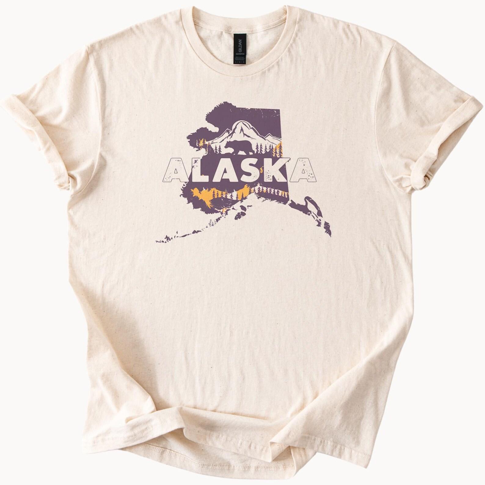 Alaska Graphic T Shirt Bear Mountain Forest Nature Scene State Outline Adventure Outdoors Wilderness Hiking Shirt Alaska Gift 100
