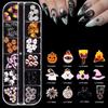 12 Grid Halloween Series Nail Art Jewelry Cartoon Ghost Pumpkin Spider Bat Nail Charms Diy Nail Art Decoration Accessories