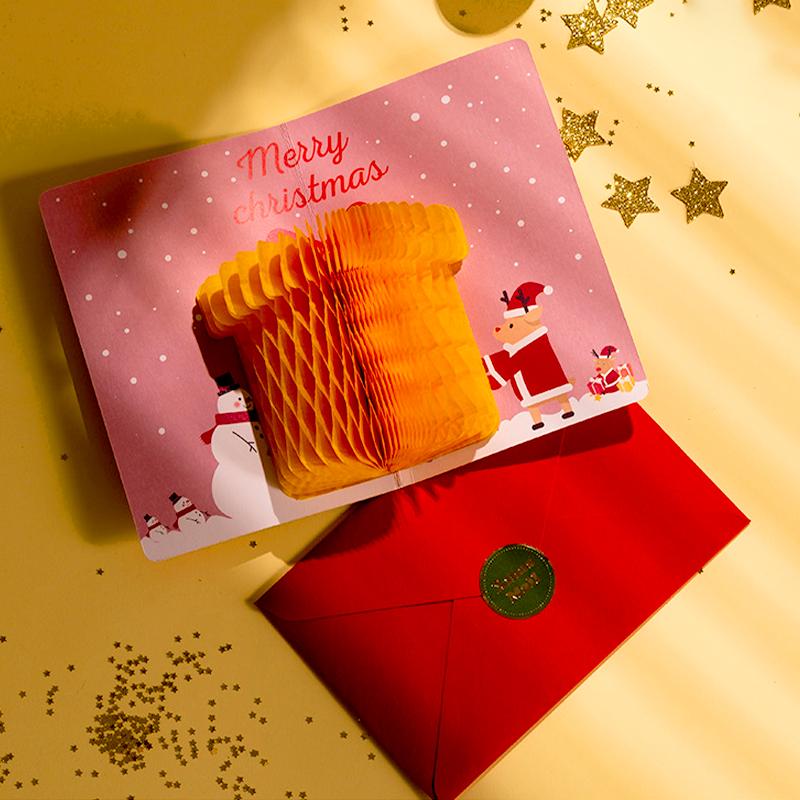 1PC Honeycomb Paper Greeting Cartoon Stereoscopic Party Invitations Lovely 3D Creative Christmas Card Blessing