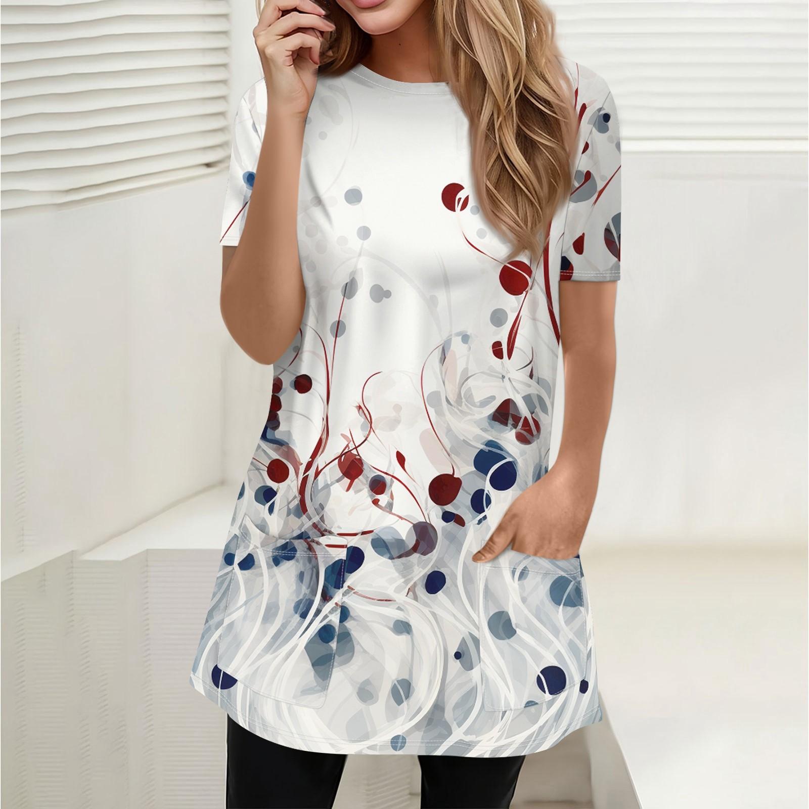 

Жен. Футболка Футболка С принтом С короткими рукавами Повседневные Выходные Мода Классический Круглый вырез Карманы Обычный Топ S