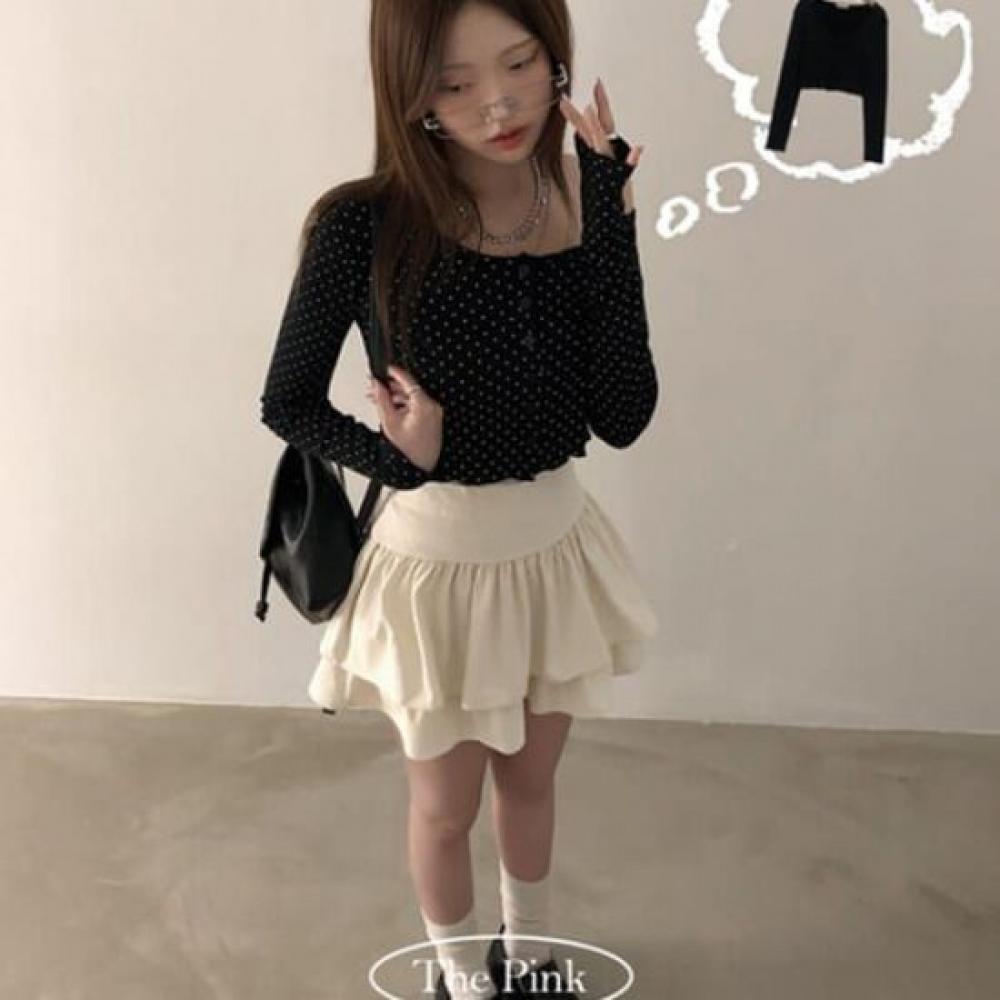 The Pink Dotting Round Dot Crop Long Sleeve Cardigan