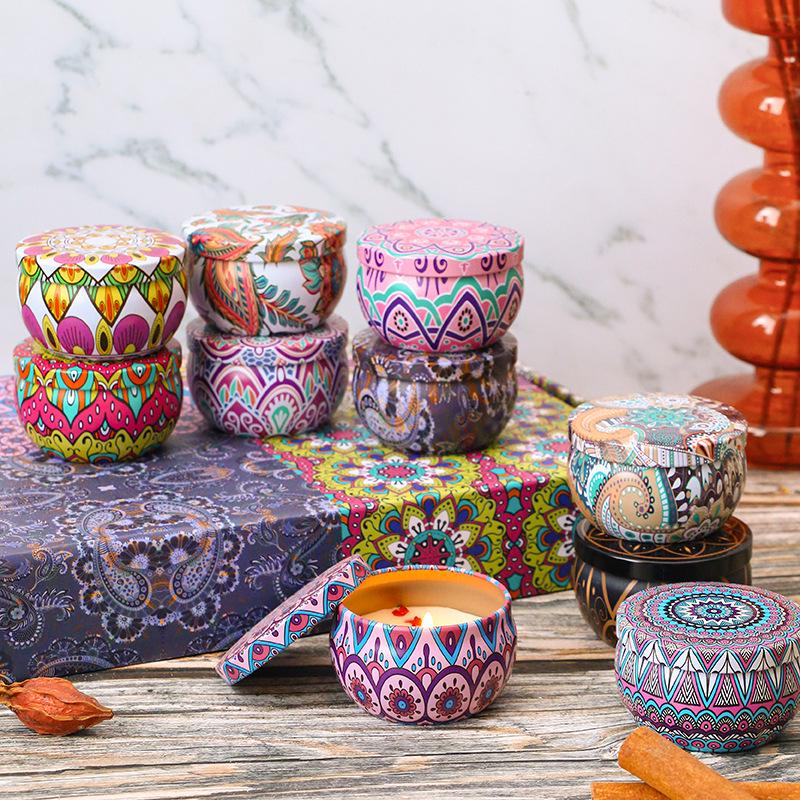 Ethnic Style Aromatherapy Candle Gift Set with Tinplate Dried Flowers