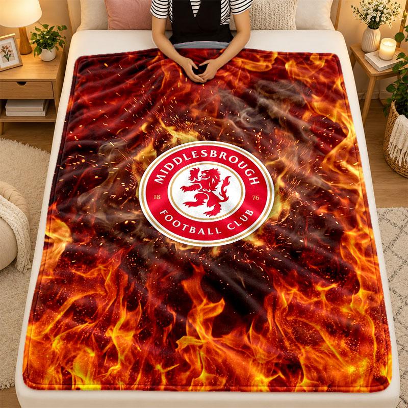 Flannel BlanketMiddlesbrough FC Warm Soft Throw Blanket for Indoor Sofa Bed Living Room Use