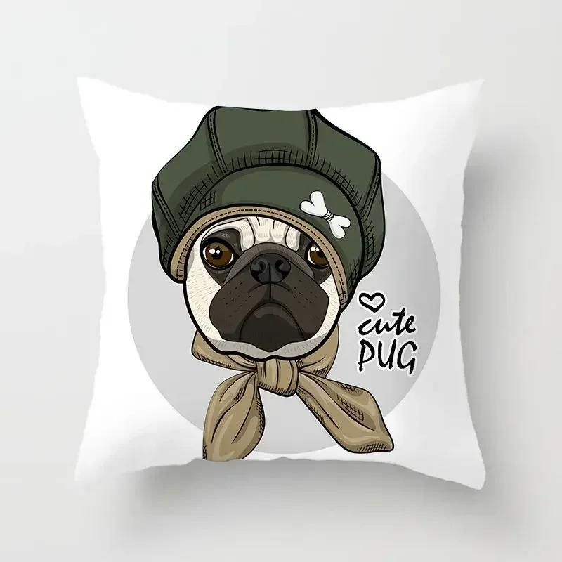 Cute Pug Bulldog Sofa Decorative Cushion Covers Pillowcase For Living Room Personalized Polyester Pillow Case 45*45 Home Decor