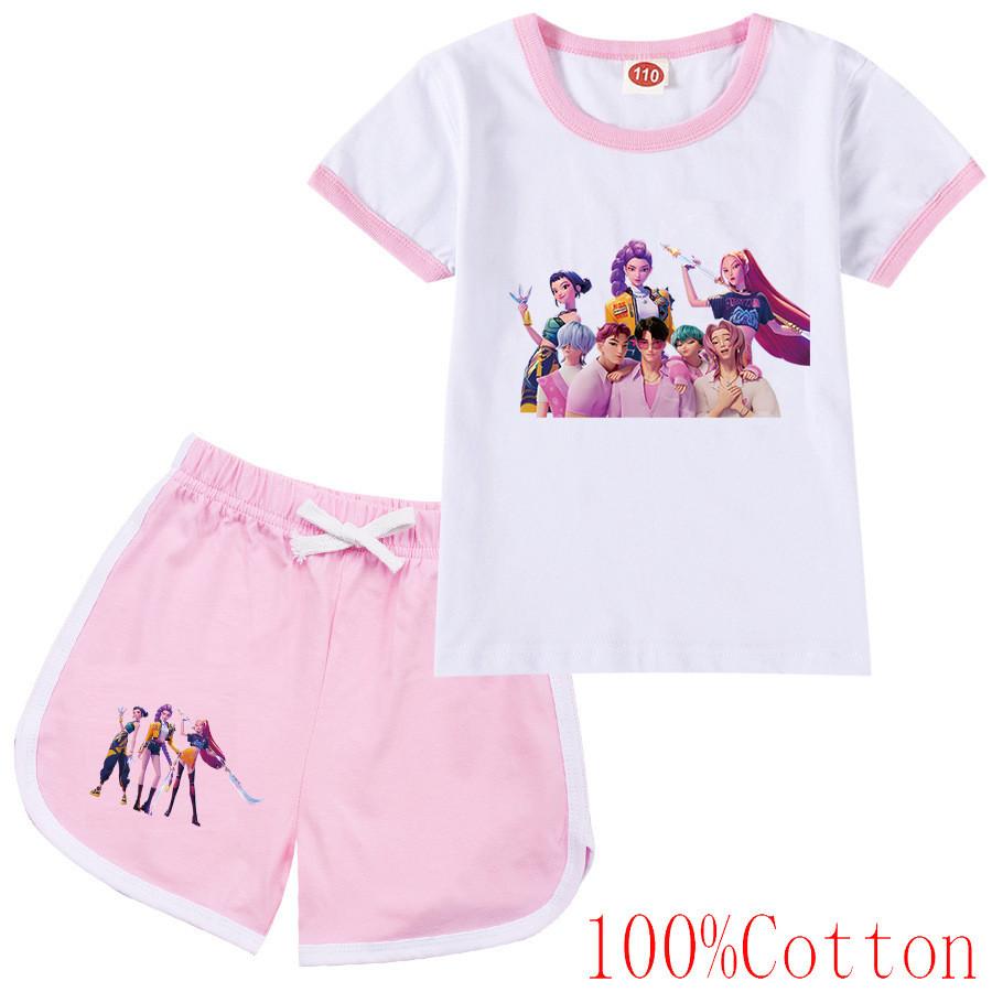 Kinder Mädchen Anime Cartoon K-Pop Rumi Zoey Mira Bedrucktes Lässiges Kurzarm T-Shirt Shorts Kleidung Set