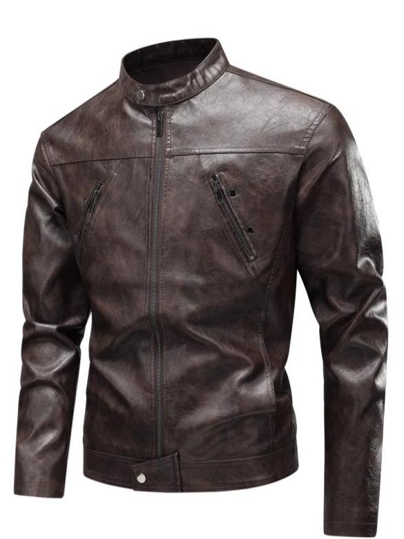 Cross-European size new men's leather jacket casual fashion stand-up collar jacket men's leather jacket motorcycle jacket