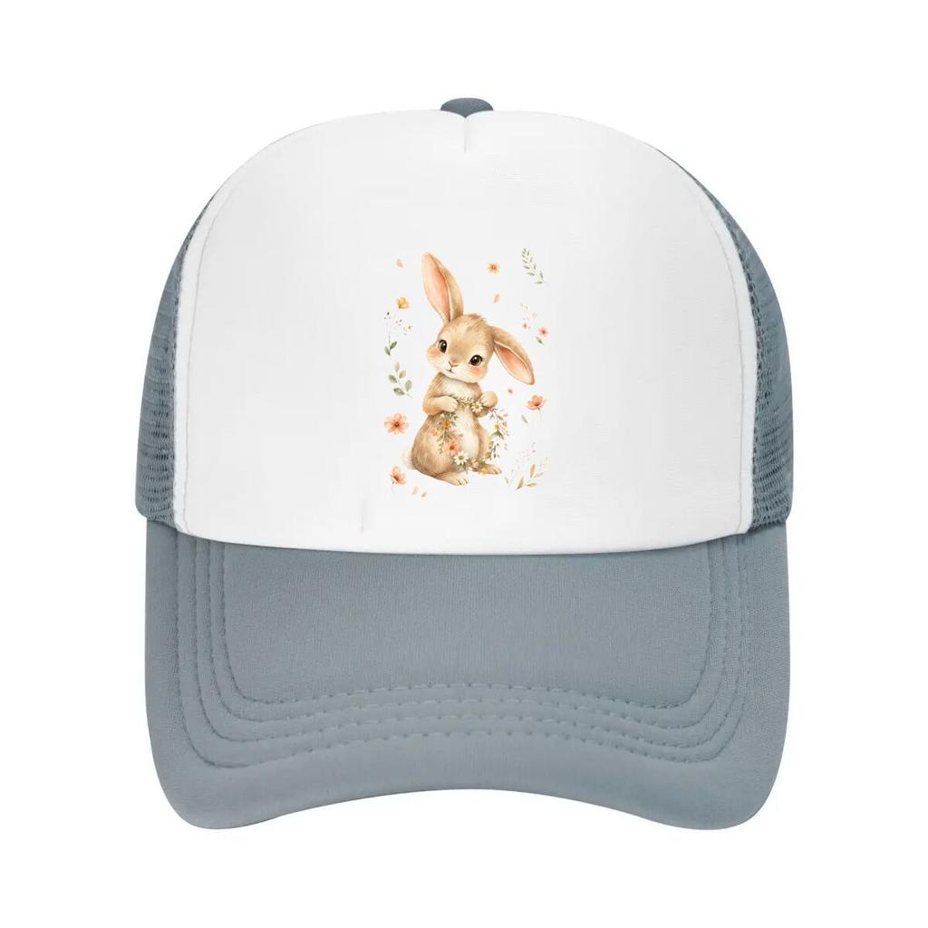 Whimsical Woodland Bunny Blossom Cha Mesh Baseball Cap Casual Hat Outdoor For Womens Unisex FeUnisex