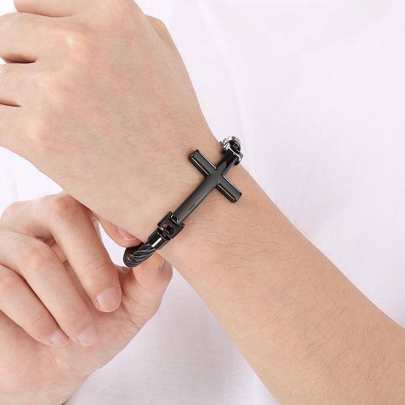Kalen Chunky Stainless Steel Cross Bangle Men's Rock Hip Hop Mesh Chain Jewelry Shining Gold Color Accessories Gift