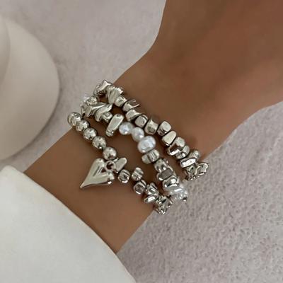 New Vintage Irregularity Unique Design CCB Bead Heart-Shaped Pendant Bracelet Sets for Woman Fashion Bracelet Jewelry Holiday