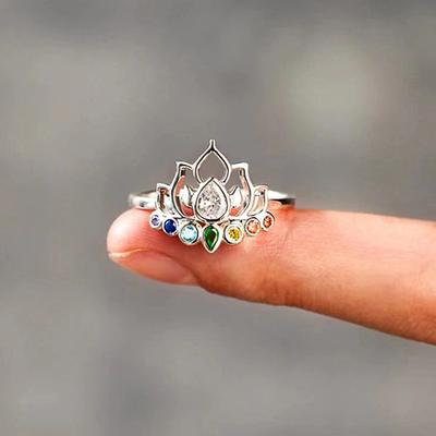 Lotus Rings with Colorful CZ New Trendy Accessories for Women Daily Wear Party Aesthetic Flower Rings Statement Jewelry