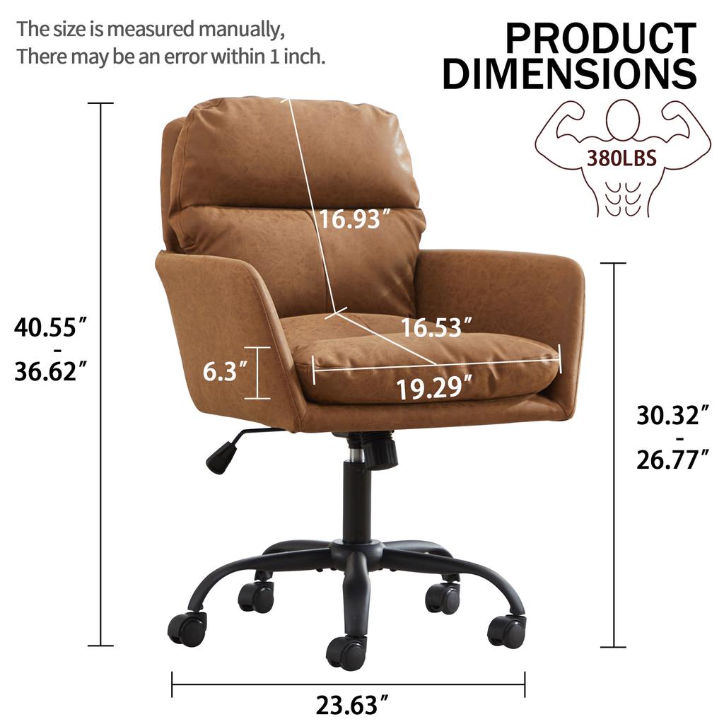 Faux leather, PU material, black base, height-adjustable, suitable for office, bedroom, vanity table and other environments. An office chair. Brown.