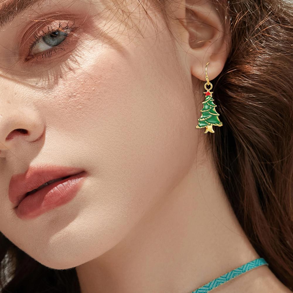 6 Perechi De Șosete De Crăciun Seria Stil Crăciun Moș Crăciun, Model Copac Cercei Modele Simple și Drăguțe de Desene Animate Acceso