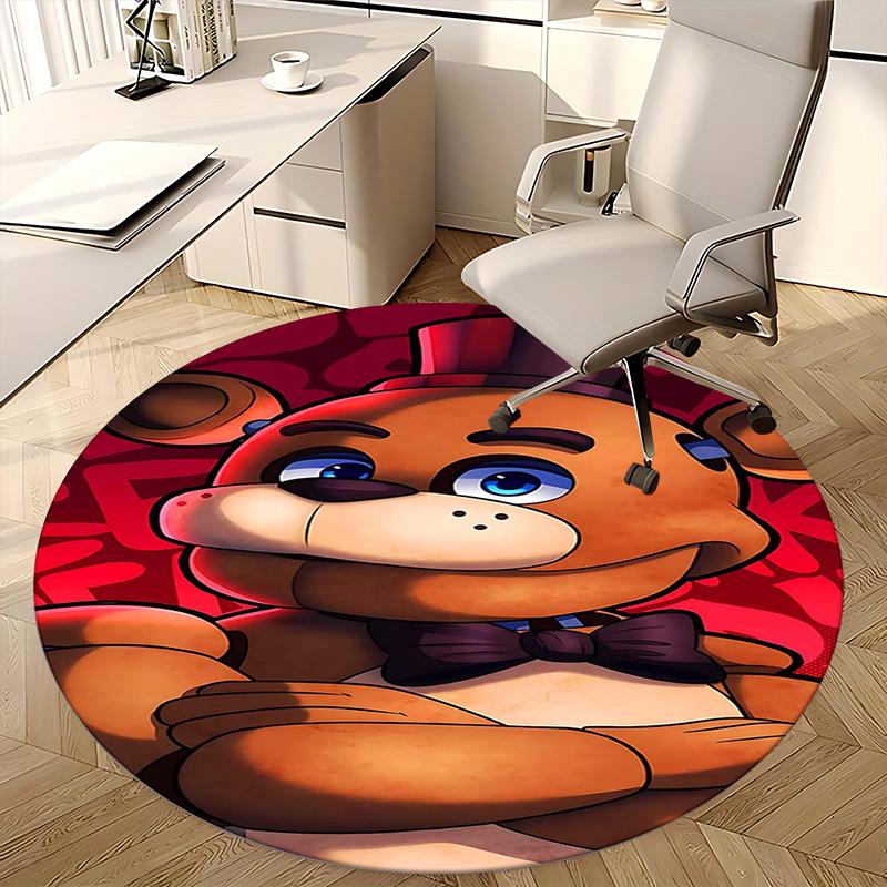 Freddy Fazbear,Five Nights at Freddy's Stuhlmatte Runder Teppich Büroteppich, Maschinenwaschbar, Rutschfest, Geeignet für Wohnzimmer, Schlafzimmer