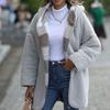 Womens Oversized Hooded Bubble Fleece Coat Casual Long Sleeve Plaid Loose Fit Mid-Length Unbuttoned Jacket