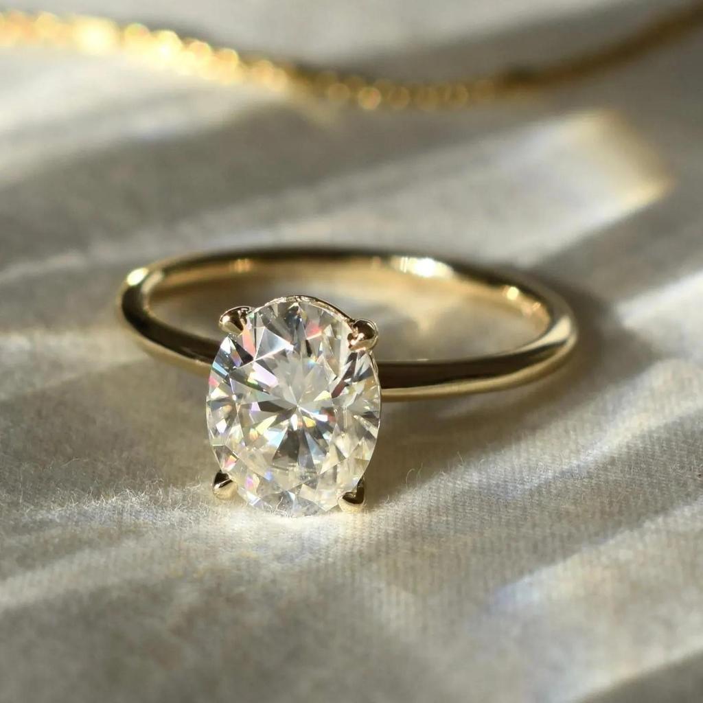 2ct Oval Cubic Zirconia Engagement Ring: Yellow Gold Plated Wedding Proposal Ring: Art Deco Solitaire Bridal jewelry gift for her