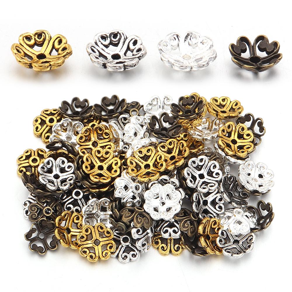 100pcs 8mm Alloy Hollow Out Flower Bead Caps Metal Spacer Beads Flower Tray For Jewelry Making DIY Necklace Bracelet Accessories