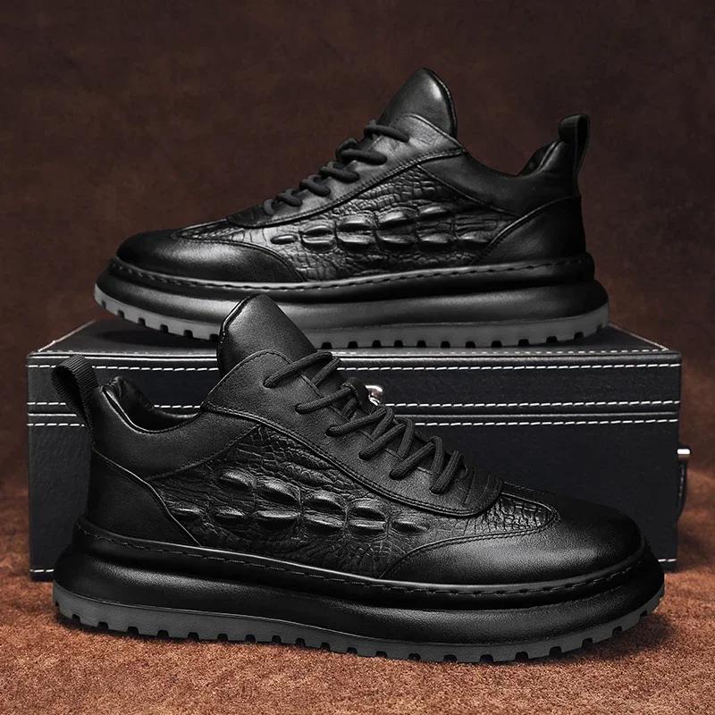 Freizeit Lederschuhe für Herren Lässige Sneaker Mode Krokodilmuster Herrenschuhe Tragbare Plateau Laufschuhe Winter Schuhe