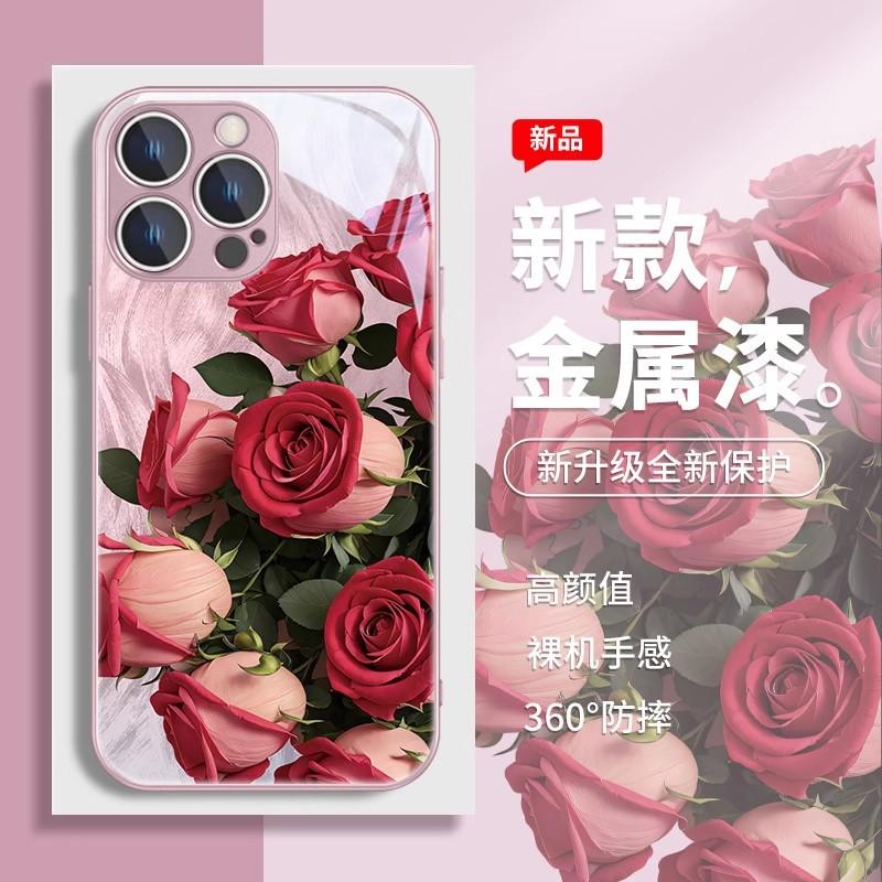 Rose is suitable for iPhone15promax mobile phone case Apple 15 new all-inclusive lens 14 advanced sense 13