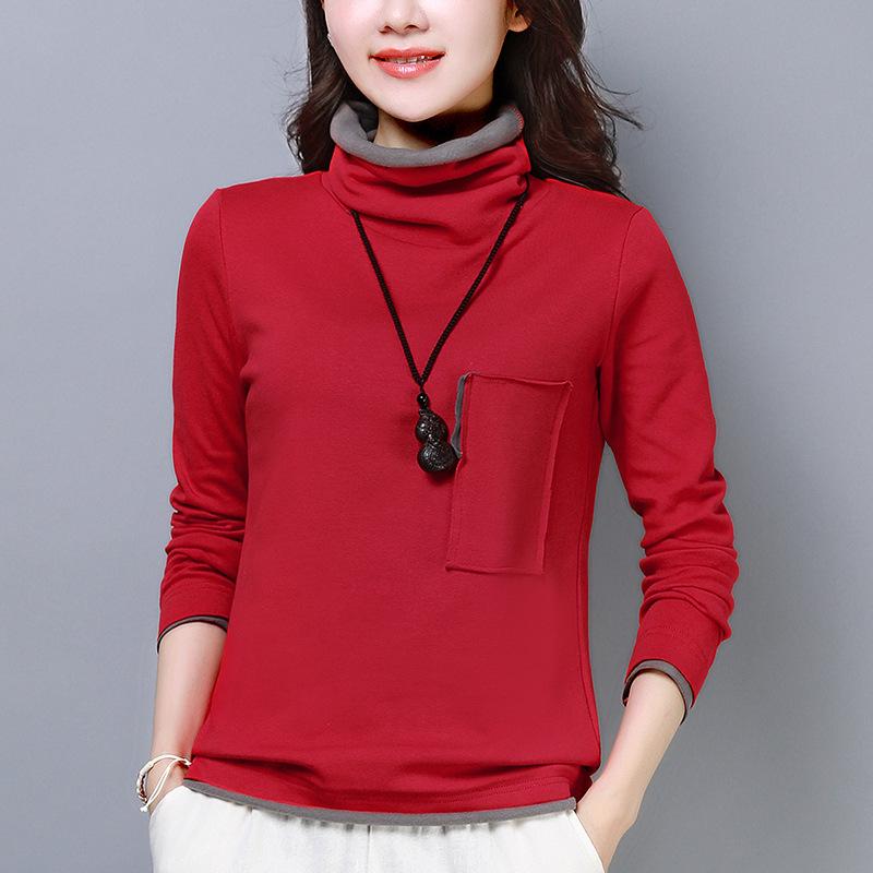 

Женская футболка с высоким воротником-стойкой, 2024 - Мода начала осени, стиль из двух частей 2XL (137-150 jin) красный