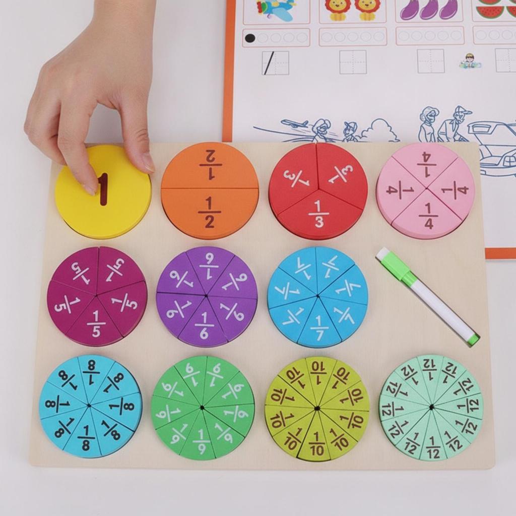 Double-Sided Fraction Learning Board Bright Colors for Home, Classroom, Kids