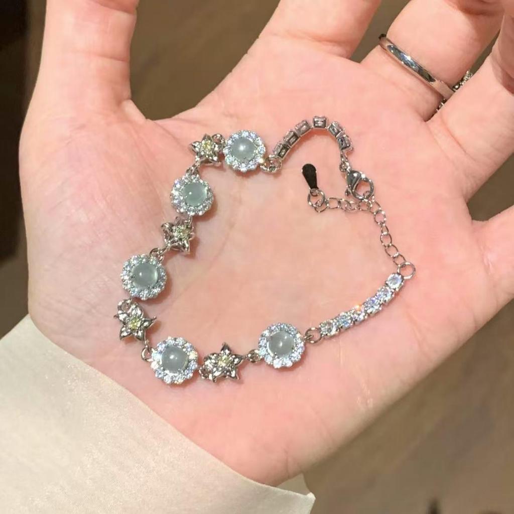 Pulsera coreana ajustable de flor de rombo de circón - Joyería elegante y versátil para mujer