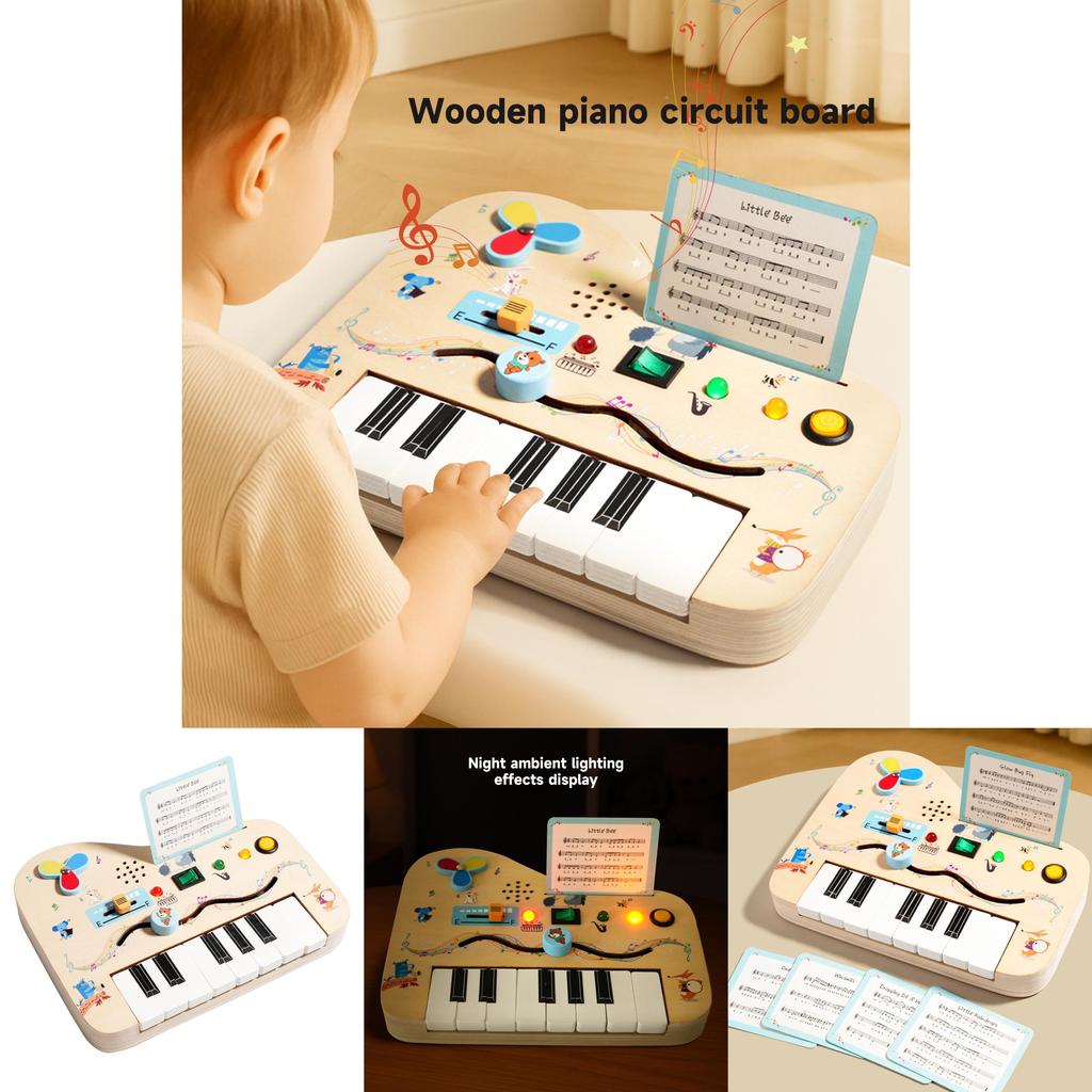Wooden Piano Busy Board With Led Lights And Sound For Early Learning Toddlers