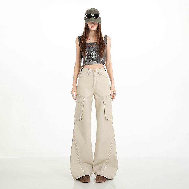 Women's Trendy Cotton Micro-Flare Casual Jeans with Patch Pockets and Deconstructed Design