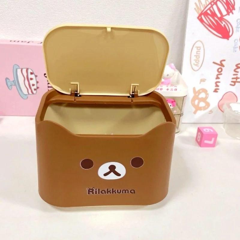 Rilakkuma Desktop Trash Can Press To Open No Assembly Required Cute Cartoon Anime Plastic Storage Bin For Desktop Bedside Car