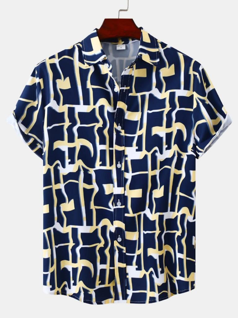 Camicia casual da uomo a maniche corte, con stampa 3D e bottoni, camicia estiva da spiaggia, camicia da campeggio, camicia formale da uomo a maniche corte