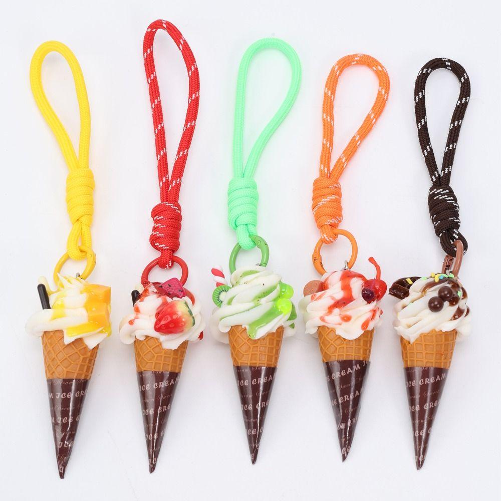 Fruit Flavored Realistic Dessert Pendan Cute Food Shaped Keyring Ice Cream Keychain Women