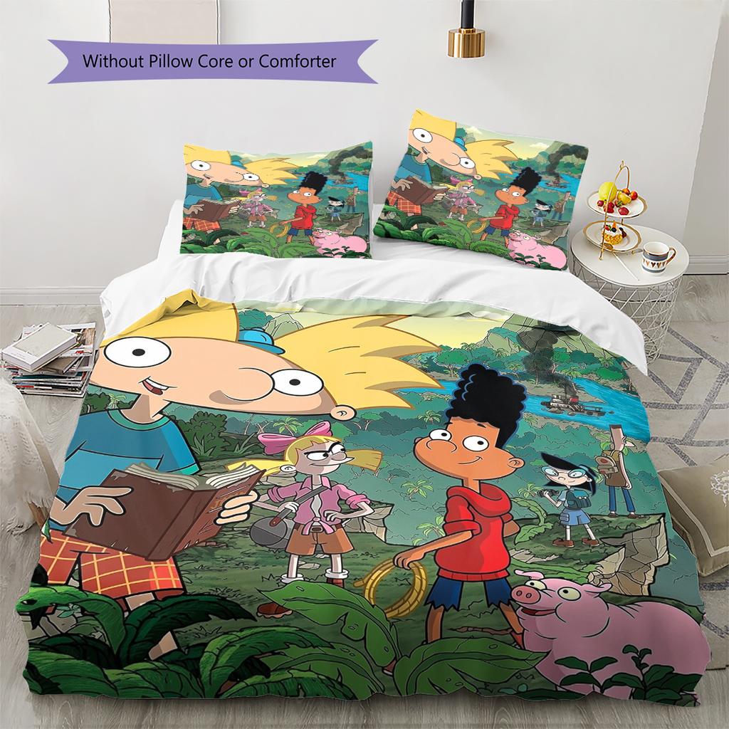 Hey Arnold Pattern Bedding Home Decoration Birthday Gift (1 * duvet cover + 2 * pillowcase, without core)