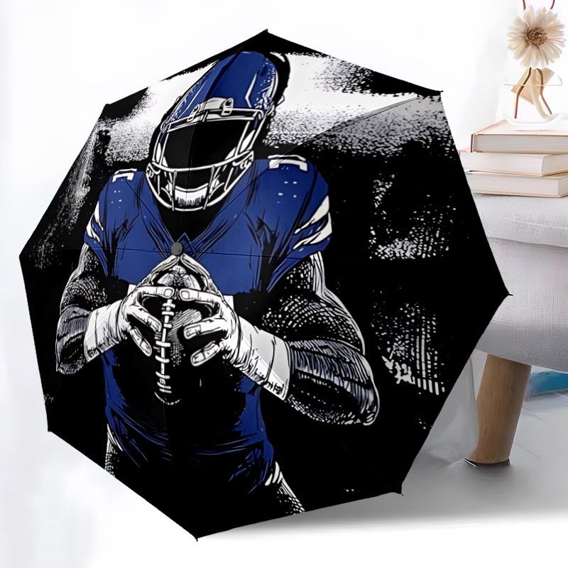 1pc Rugby Blue Automatic Folding Umbrella - Compact 8-Rib Design, Durable Plastic & Iron, Lightweight for Outdoor Daily Use079