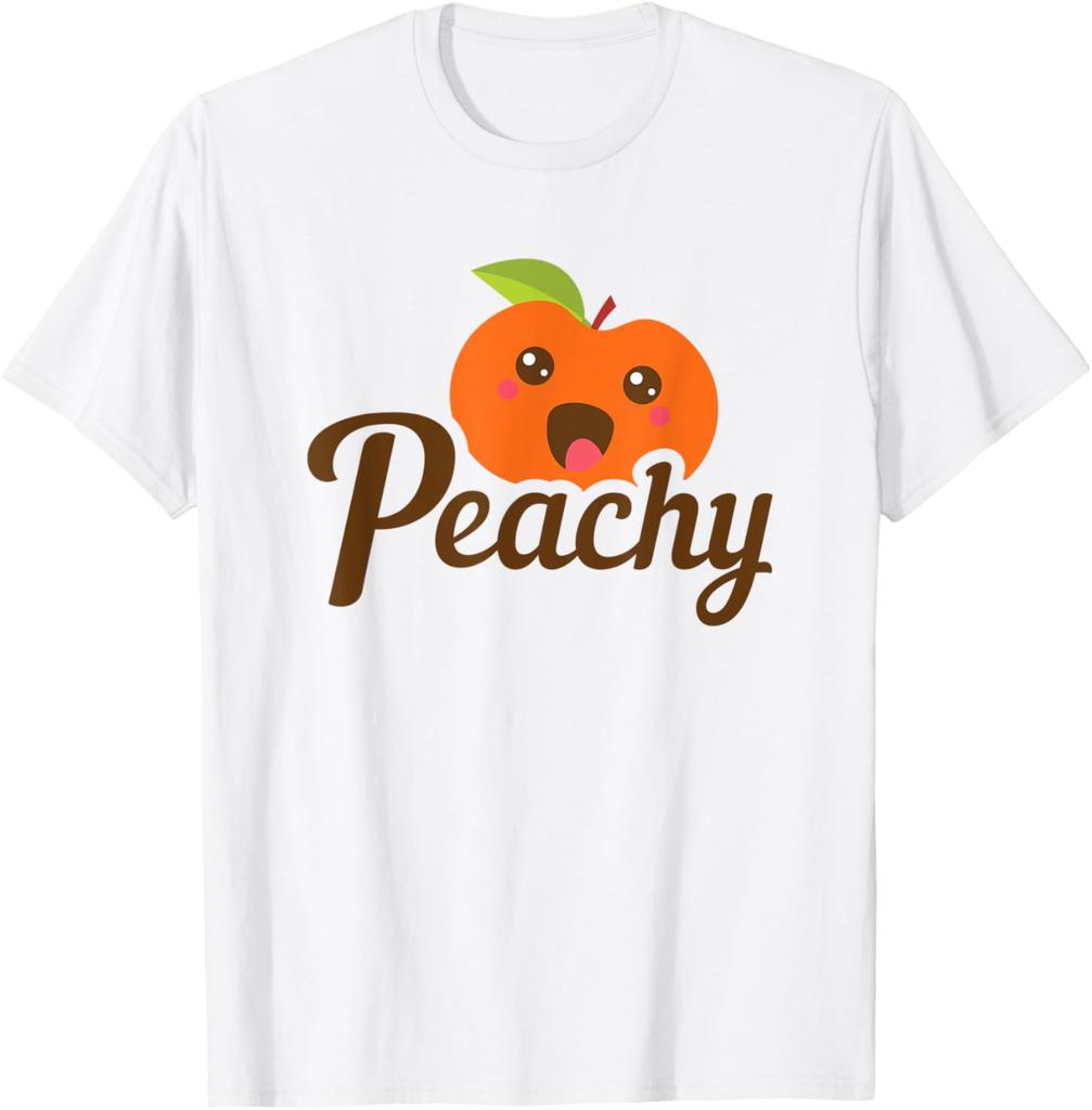 Cute Cartoon Peachy Fruit Graphic TShirt Casual Short Sleeve Round Neck Tee