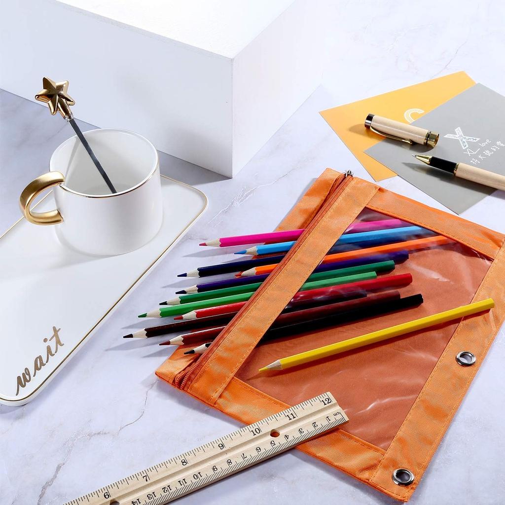 Boao 24 Pcs Pencil Pouch for 3 Rings Binder Pencil Bags Bulk with Zipper Colorful Case Stationery Bag with Clear Window for Office Supplies