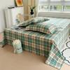 Green Check Raw Cotton Bed Sheets For Double Bed All Seasons Bed Cover Full Set Queen/King Size Flat Top Sheets No Pillowcase
