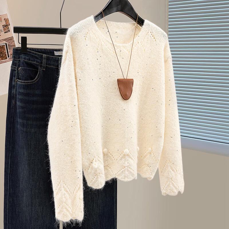 Women's Wool Blend Round Neck Long Sleeve Sweater